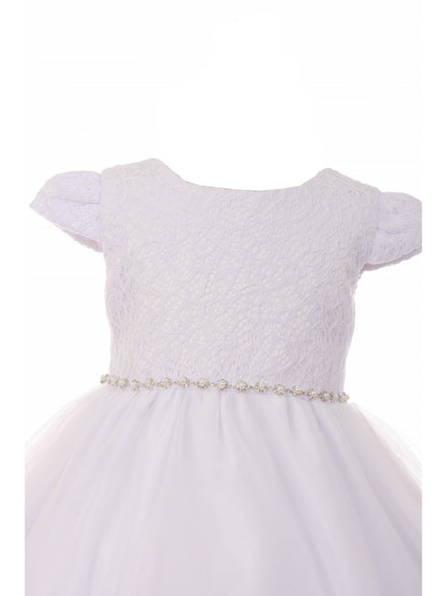 Rain Kids Little Girls White Satin Triple Tulle Overlay Baptism Dress 2-6 - SophiasStyle.com